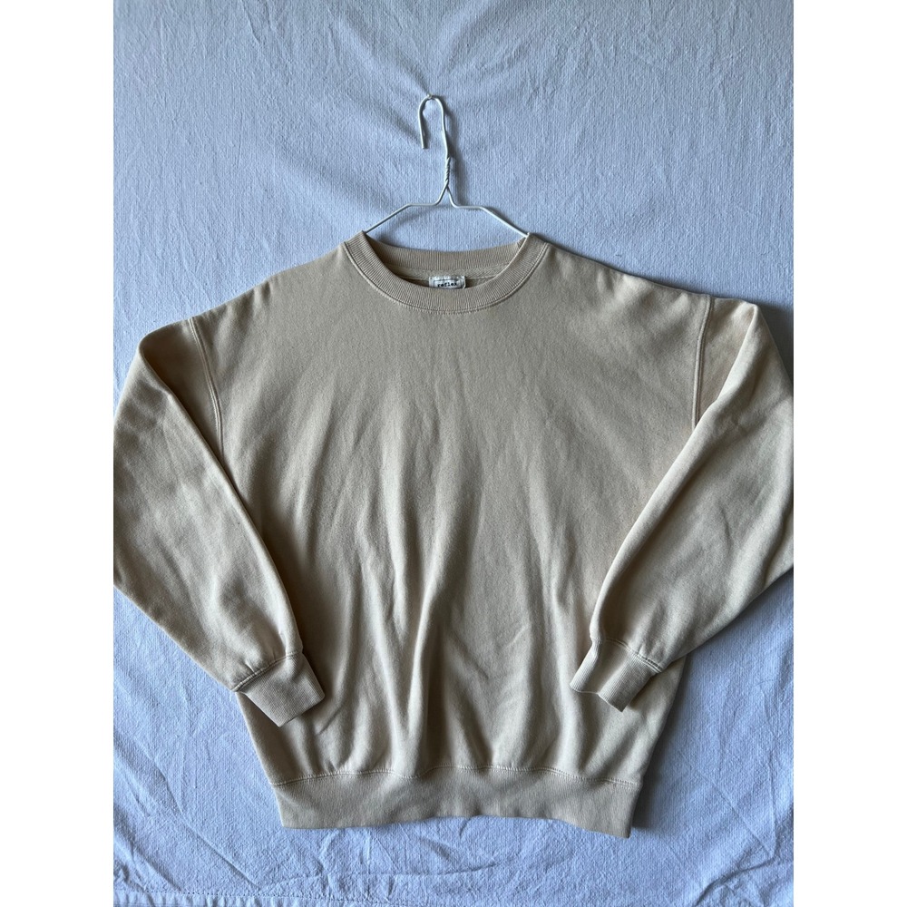 Reflex Tan Beige Crewneck Sweatshirt Pullover Fleece Dropped Shoulder Womens M